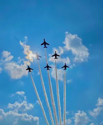 青空を舞うアクロバット飛行機隊