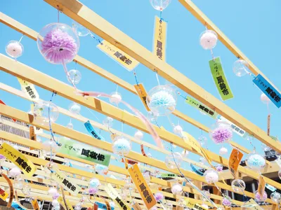 夏祭りの風鈴と青空のハーモニー